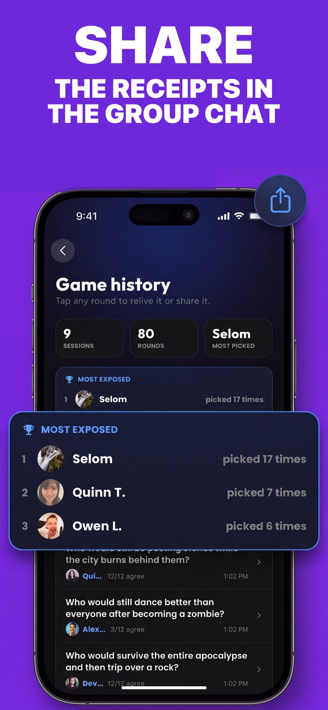 Sharing a game result to the group chat